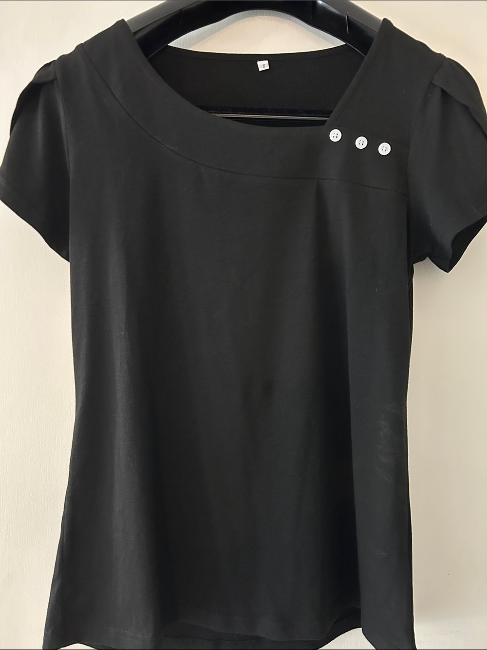 Women’s Black Short Sleeve Top with Shoulder Button Detail